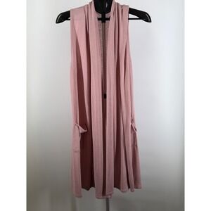 Olivia Blu Womens Sleeveless Duster Cardigan Mauve Pink Open Front Pocket Vest L